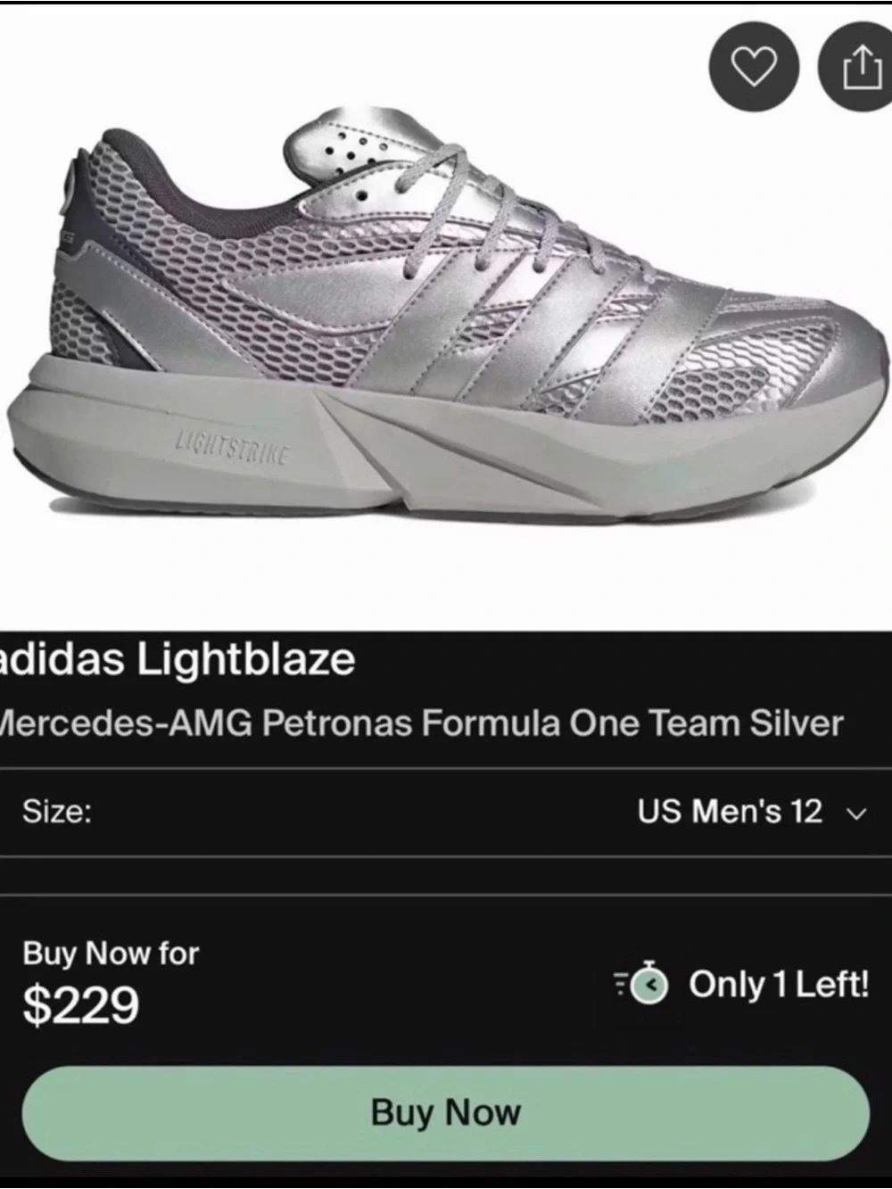 adidas Lightblaze Men's Metallic Silver Running Sneakers